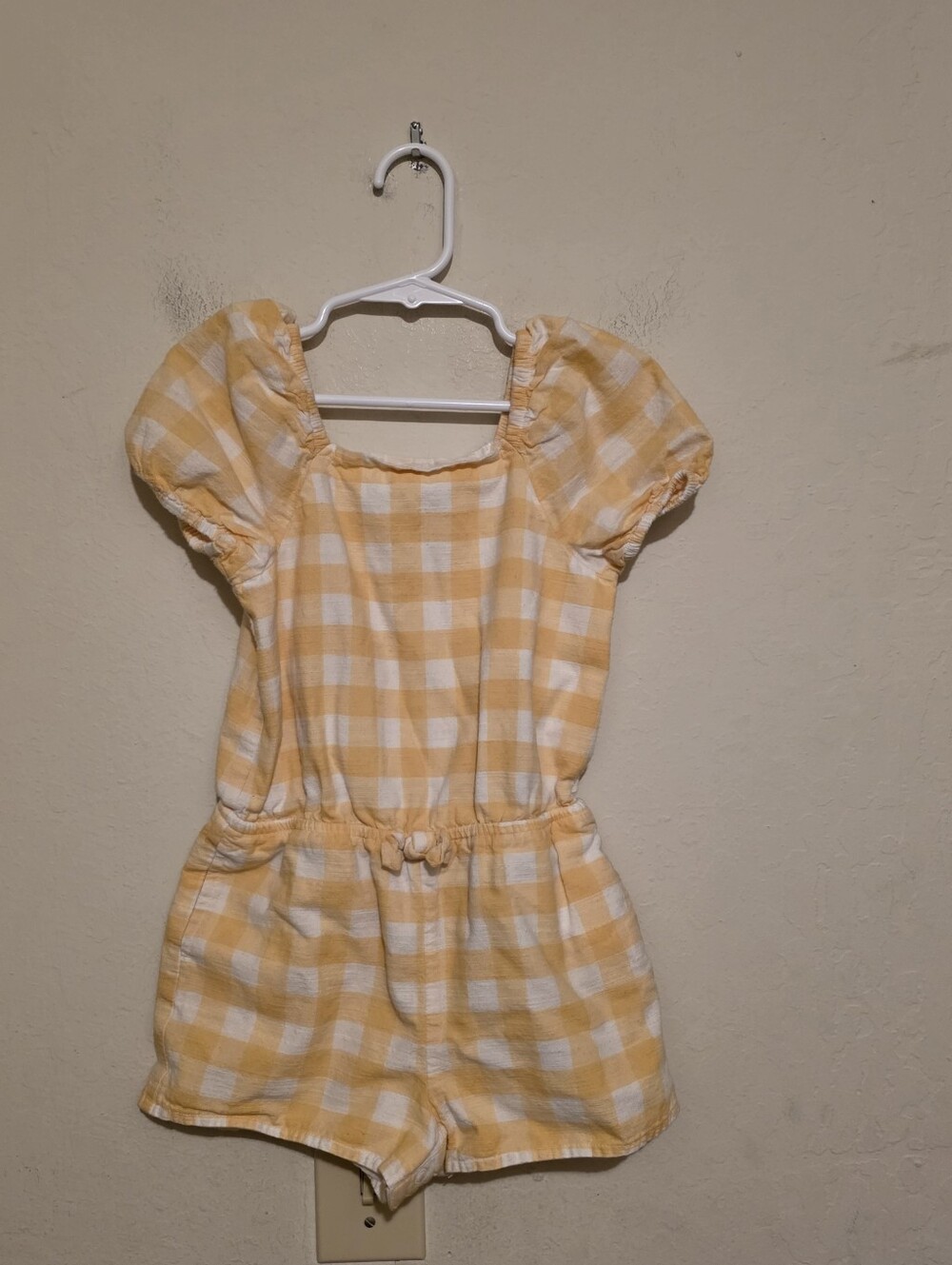 Cat & Jack Yellow White Check Romper Square Neck Short Sleeve 3T Cotton